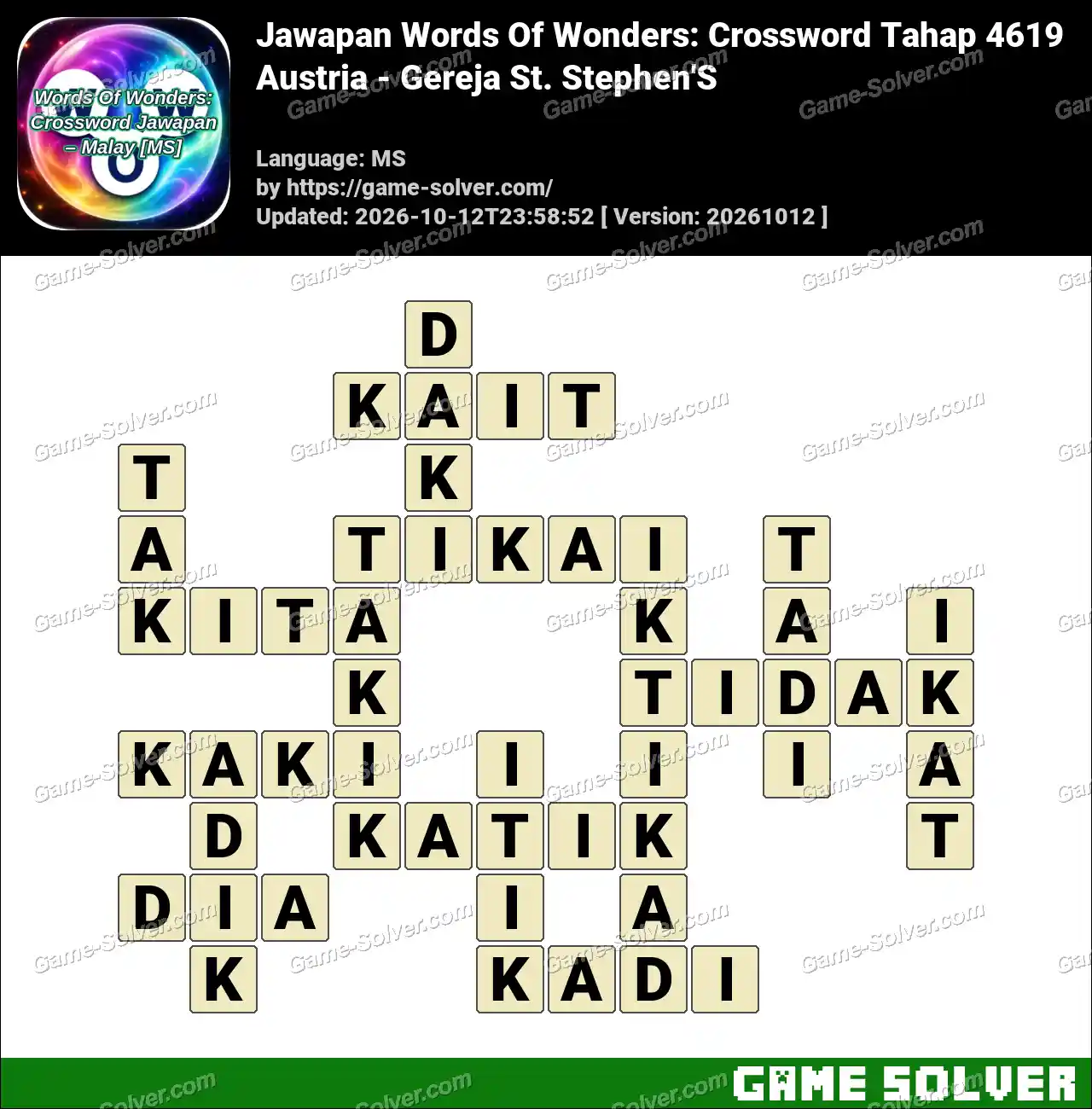 Jawapan Words Of Wonders: Crossword Tahap 4619 – Austria – Gereja St. Stephen’S
